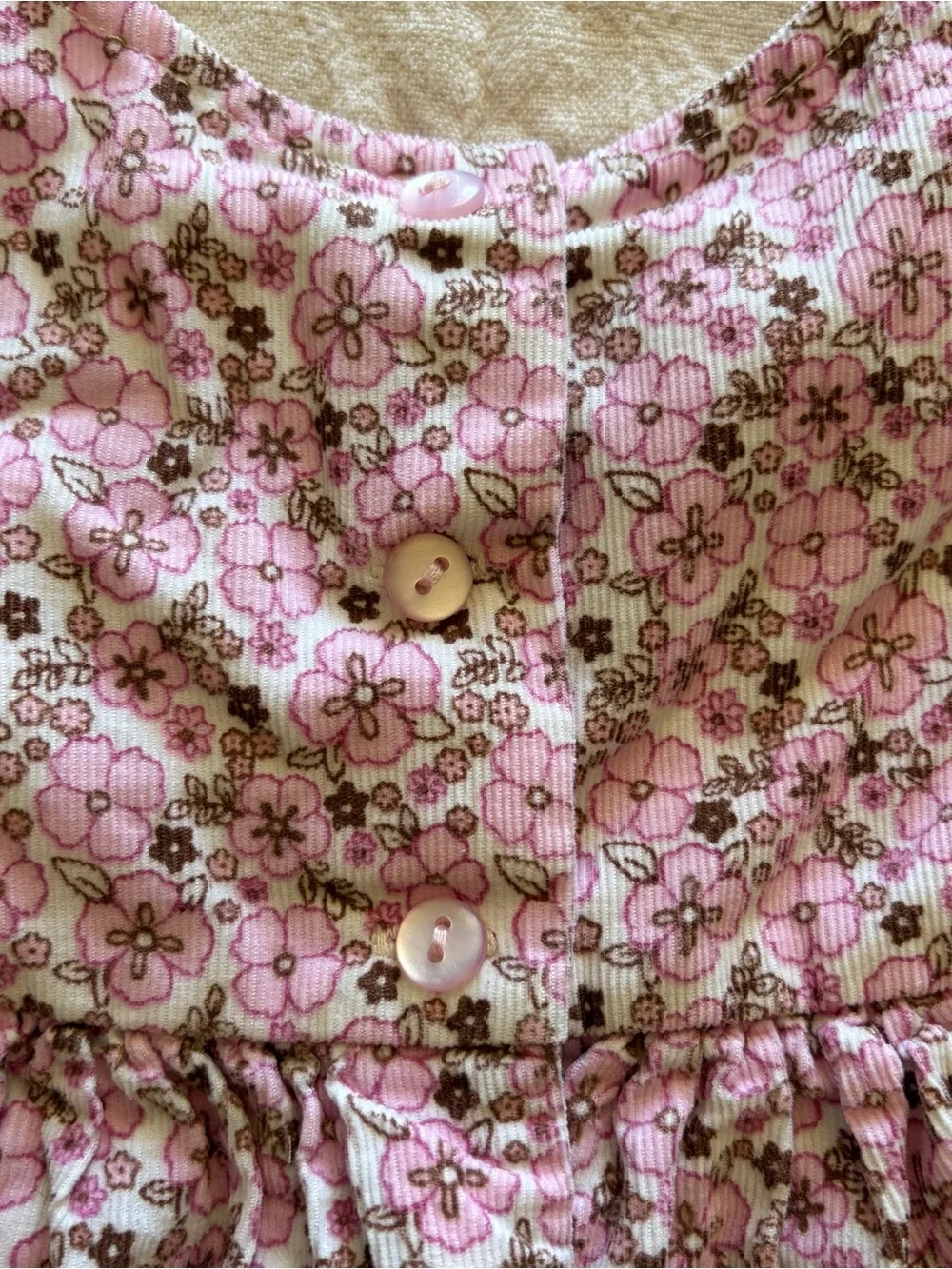 Rare Editions Floral Smocked Corduroy Pink Baby Toddler Girls Jumper Dress